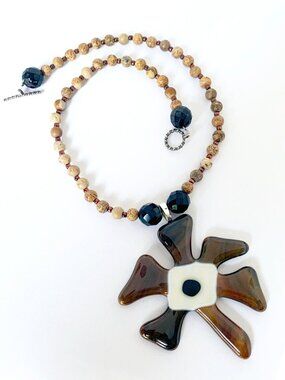 Toni Chirico 8 Petals OOAK Fused Glass Flower Necklace Artisan Handmade